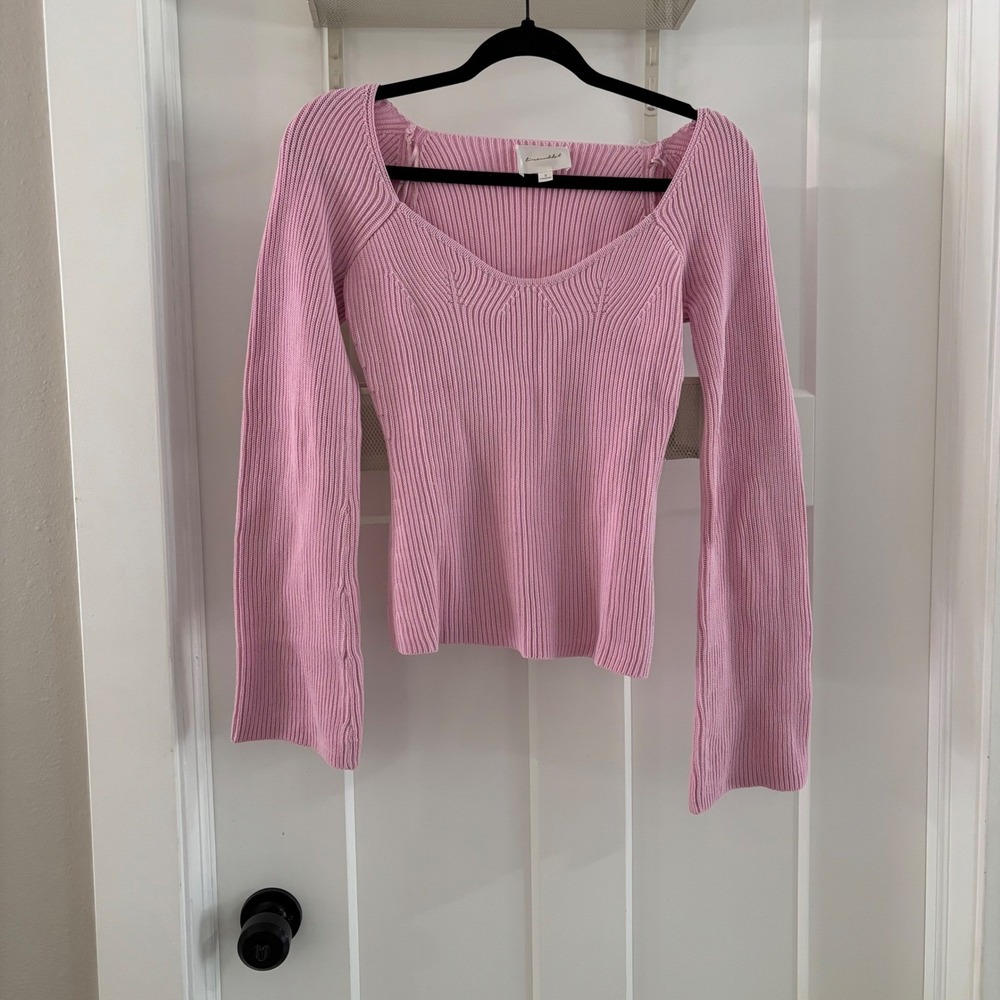 Line & Dot Women's Barbie‎ Pink Flare Sleeve Ribbed Knit Sweater Top Size Small